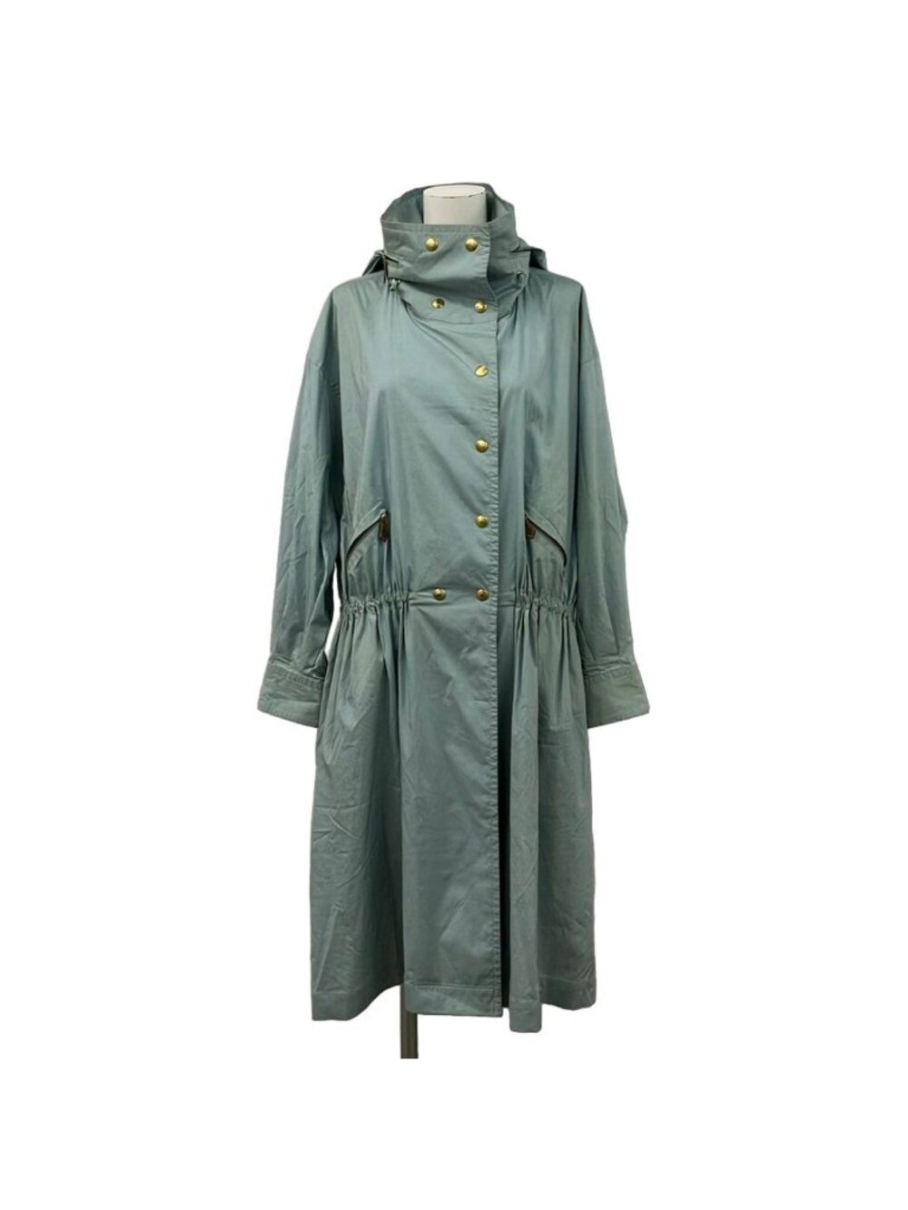 Hermes Coat M Light Blue Hooded Sellier Buttons 38